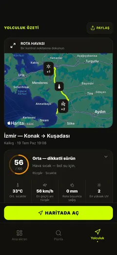 Rota hava haritası ve sürüş özeti