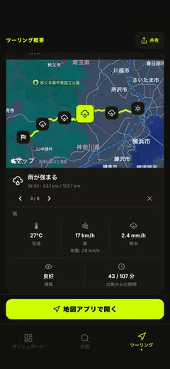 ルート上の確認地点ごとの天気
