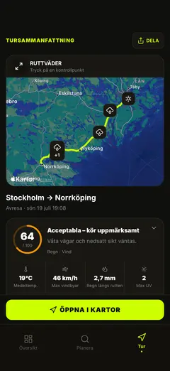 Ruttväderkarta och turöversikt