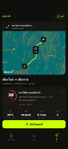 แผนที่อากาศเส้นทางและภาพรวมทริป