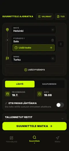 Suunnittele reitti ja lähtöaika