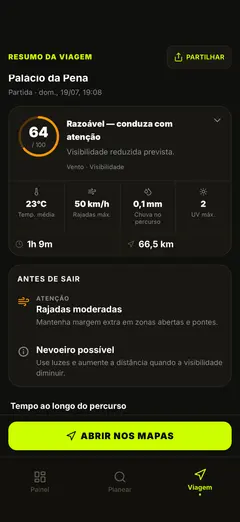 Alertas para motociclistas — vento, sol e gelo
