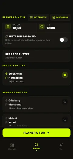 Sparade rutter – planera om med ett tryck