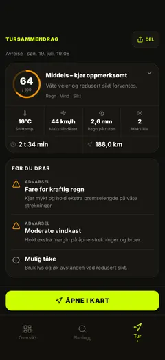 Farevarsler for førere – vind, blending, is