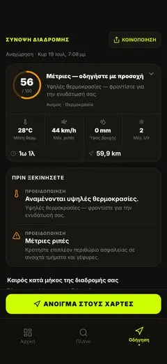Προειδοποιήσεις — άνεμος, θάμβωση, πάγος