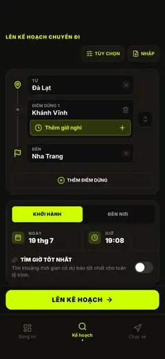 Lập lộ trình và giờ khởi hành