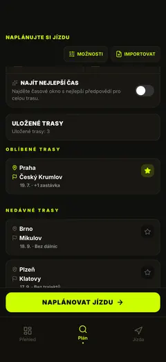 Uložené trasy – nový plán jedním klepnutím