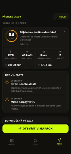 Upozornění pro jezdce – vítr, oslnění, náledí