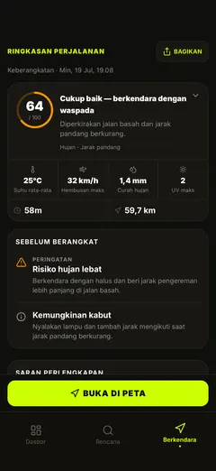 Peringatan bahaya — angin, silau, es