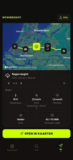 Weerdetails per controlepunt op je route