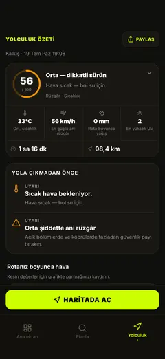 Sürüş tehlikesi uyarıları: rüzgâr, parlama, buz