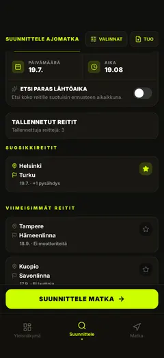 Tallennetut reitit – suunnittele uudelleen napauttamalla