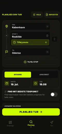 Planlæg rute og afgangstid