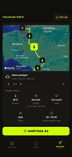 Rotanızdaki kontrol noktalarının hava ayrıntıları