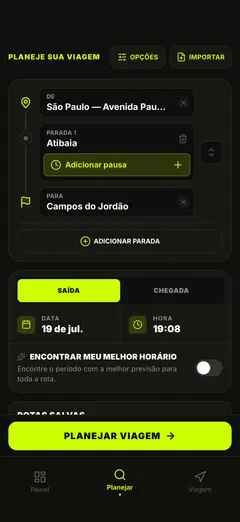 Planeje sua rota e o horário de saída