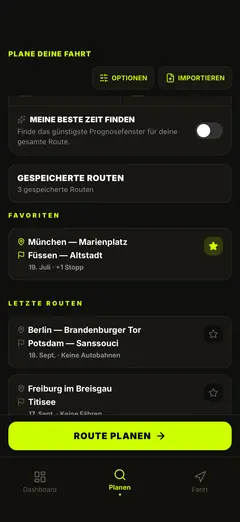 Gespeicherte Routen – mit einem Tippen neu planen
