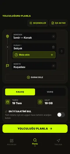 Rotanızı ve kalkış saatinizi planlayın