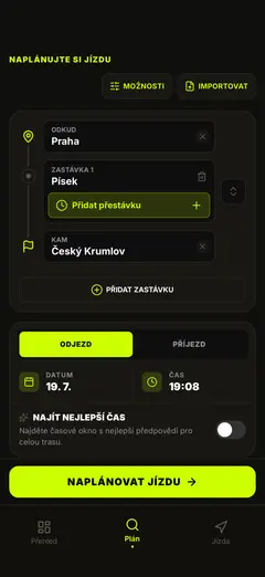 Plánování trasy a času odjezdu